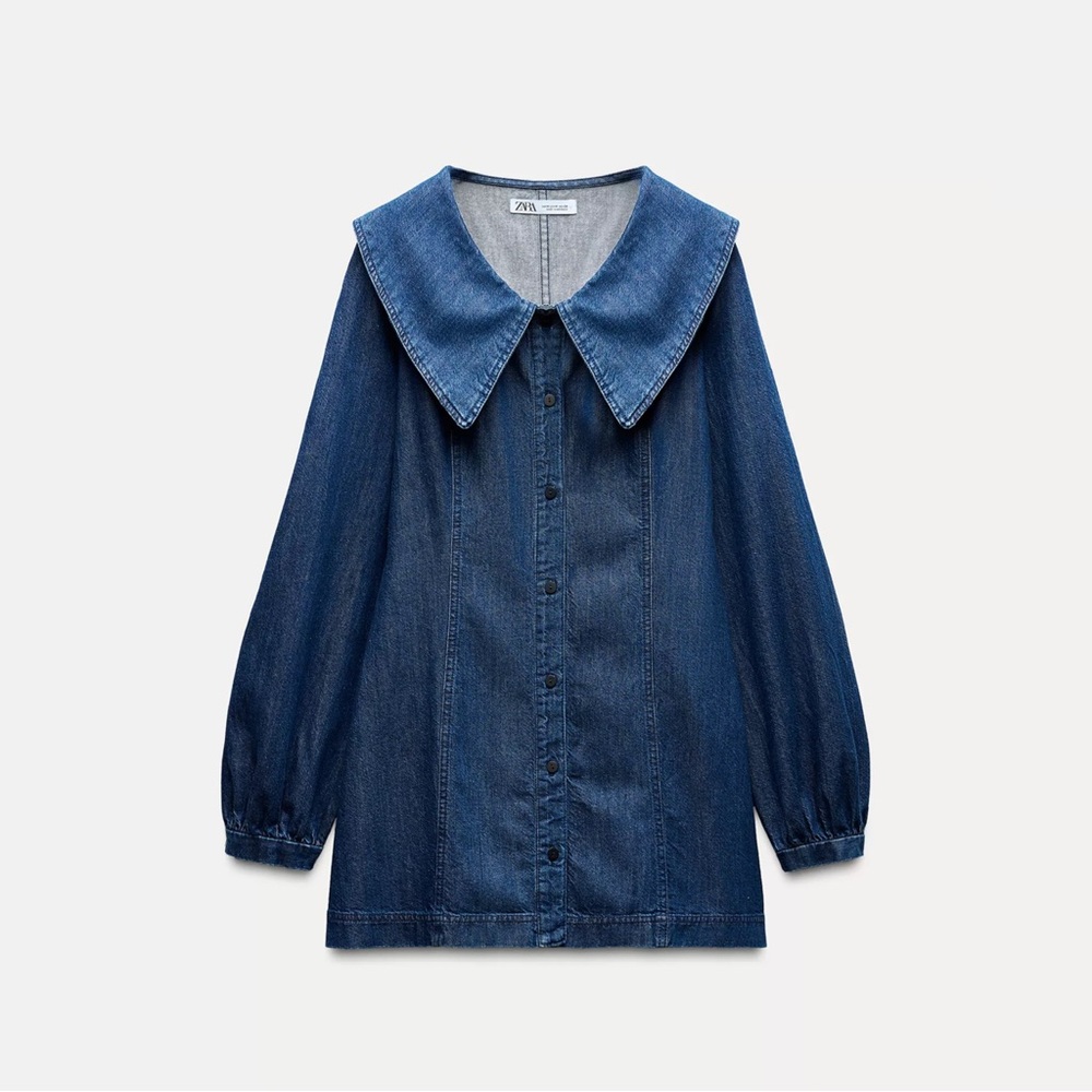 ZARA Denim TRF Dress with Oversized Collar | Size L | NWT